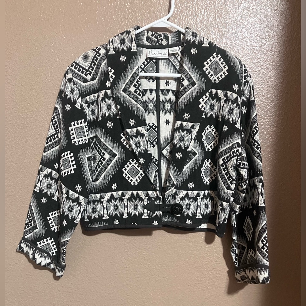 Flashback Black & White Patterned Cropped Blazer